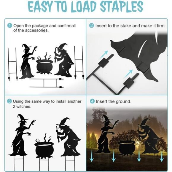Halloween Witch Yard Decorations Witch Silhouette Yard Stakes with Cauldron - Picture 6 of 8